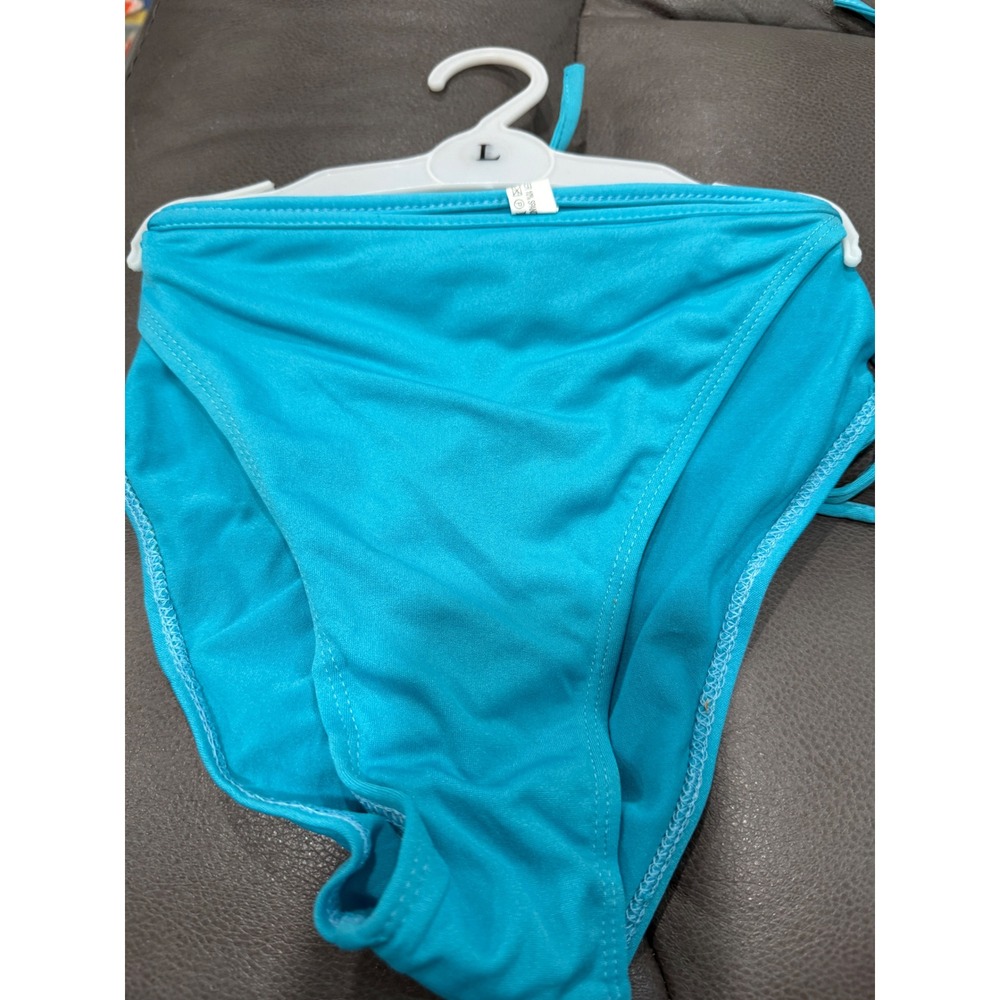 Turquoise Blue Triangle Halter High Cut Two Piece‎ Bikini Set Swimsuit Large - Picture 2 of 2